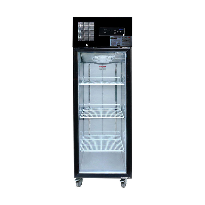 Thermaster Single Glass Door Upright Fridge Black Stainless Steel 500L - SUCG500B