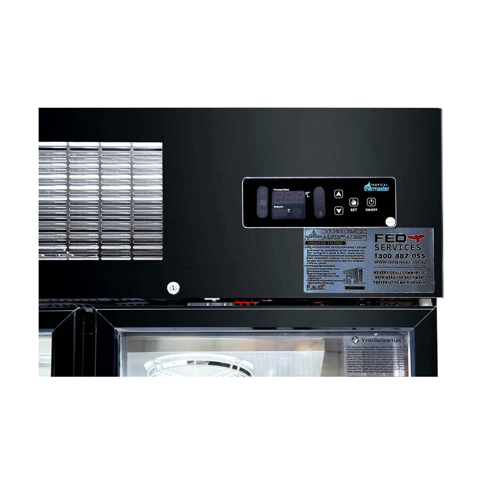 Thermaster Single Glass Door Upright Fridge Black Stainless Steel 500L - SUCG500B