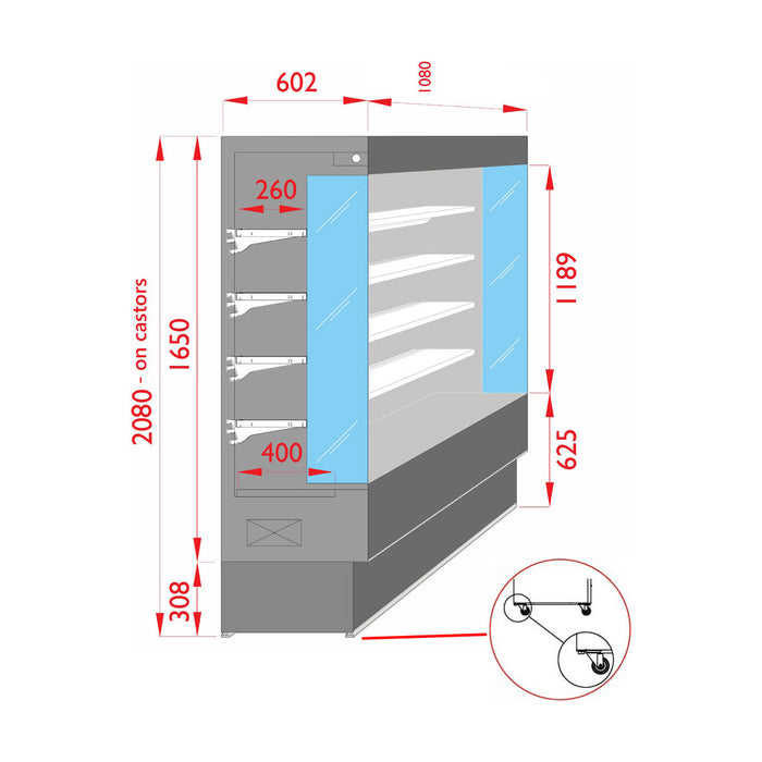Tecnodom Open Chiller with 4 Shelves - TDVC80-CA-100