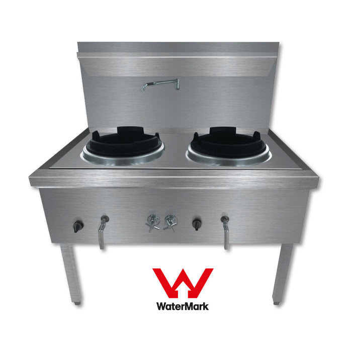 Gasmax Stainless Steel Waterless Nature Gas Double Wok Chimney Burner - WW-2NC