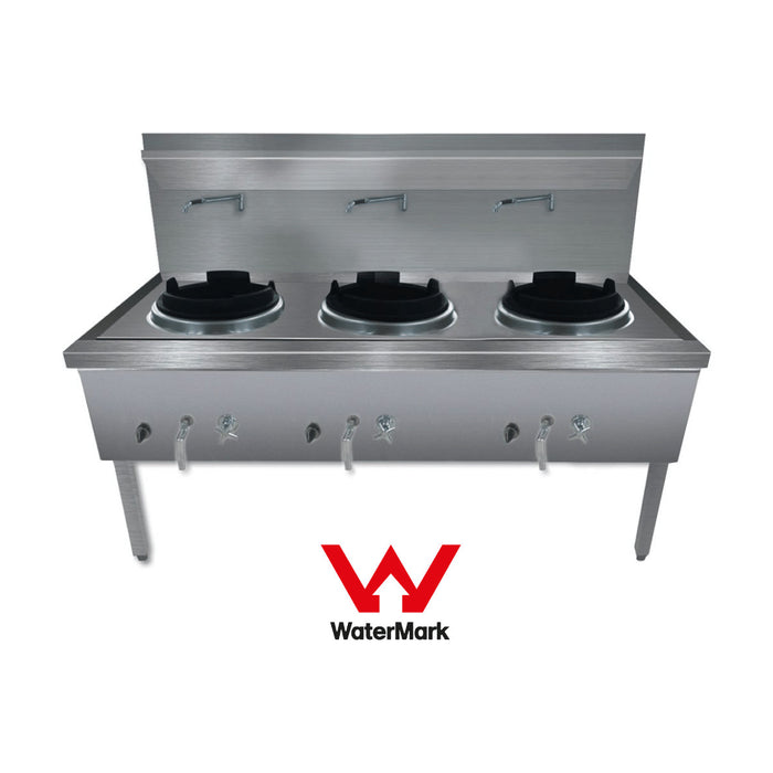 Gasmax Stainless Steel Waterless LPG Triple Wok Chimney Burner - WW-3LC