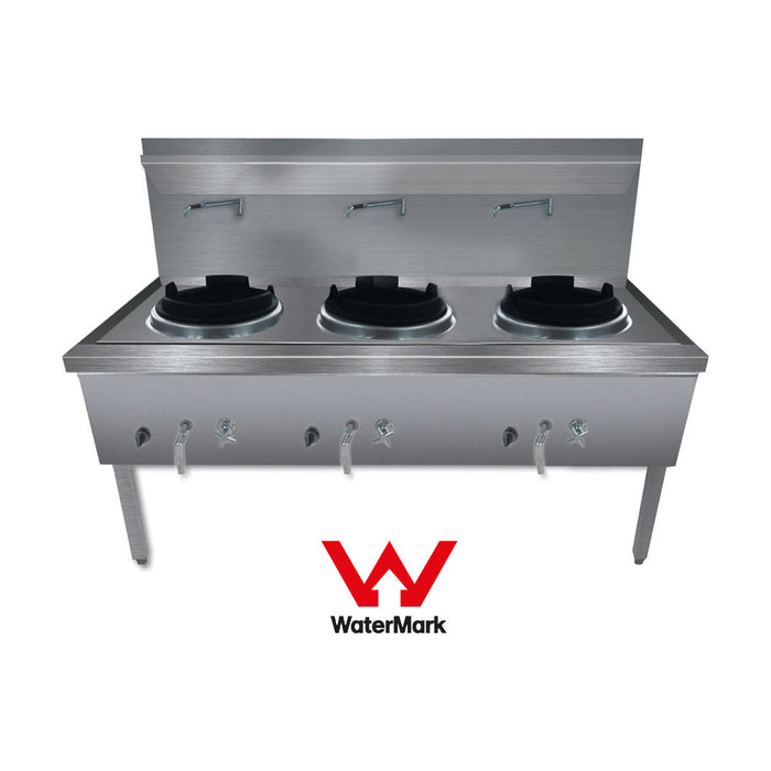 Gasmax Stainless Steel Waterless Nature Gas Triple Wok Chimney Burner - WW-3NC