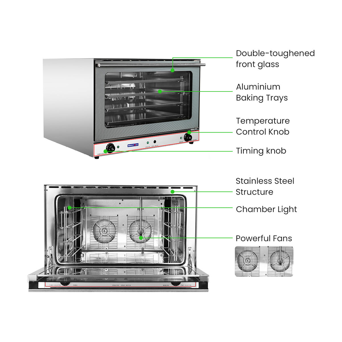 ConvectMax Heavy Duty Stainless Steel Convection Oven w/ Press Button Steam - YXD-8AE