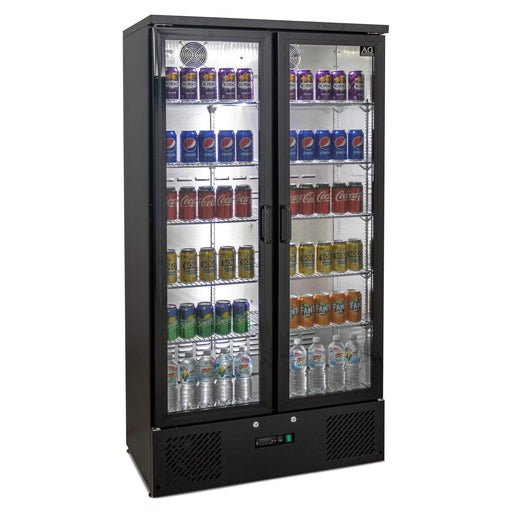 AG Upright Double Glass Door Display / Backbar Fridge - Black 477L - B500G