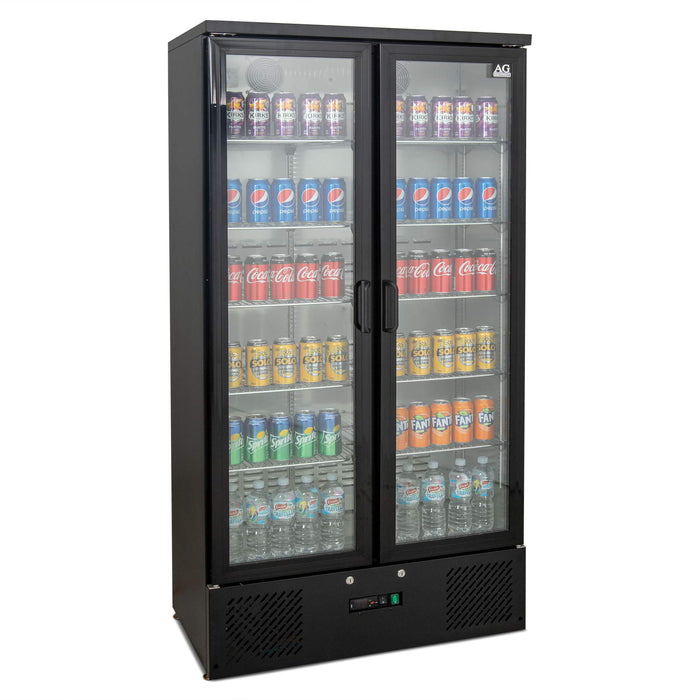 AG Upright Double Glass Door Display / Backbar Fridge - Black 477L - B500G