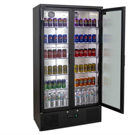 AG Upright Double Glass Door Display / Backbar Fridge - Black 477L - B500G