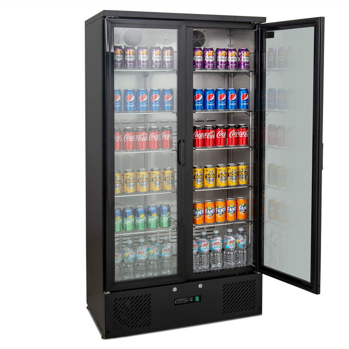 AG Upright Double Glass Door Display / Backbar Fridge - Black 477L - B500G
