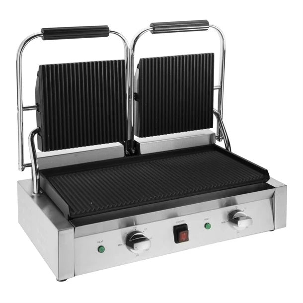 Apuro Bistro Double Ribbed Contact Grill - Ribbed/Ribbed - CU604-A