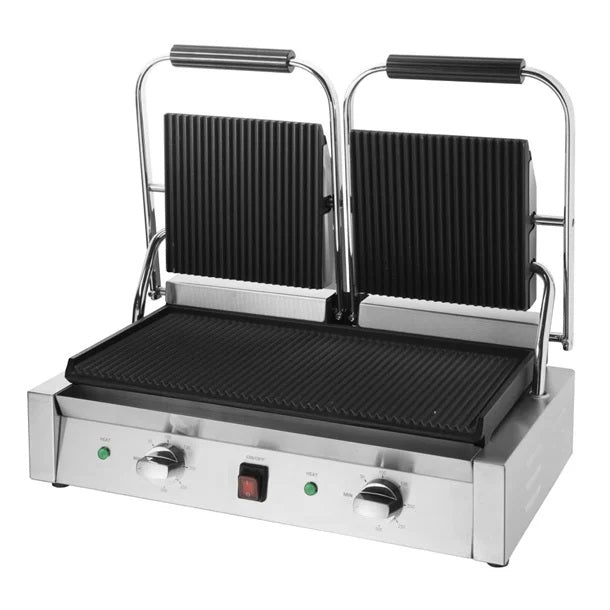 Apuro Bistro Double Ribbed Contact Grill - Ribbed/Ribbed - CU604-A