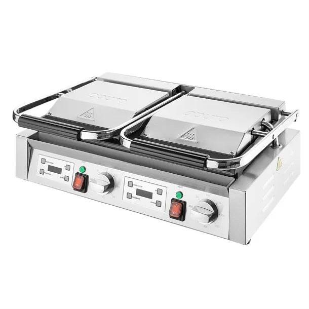 Apuro Double Contact Grill Flat Plates with Timer - CU610-A