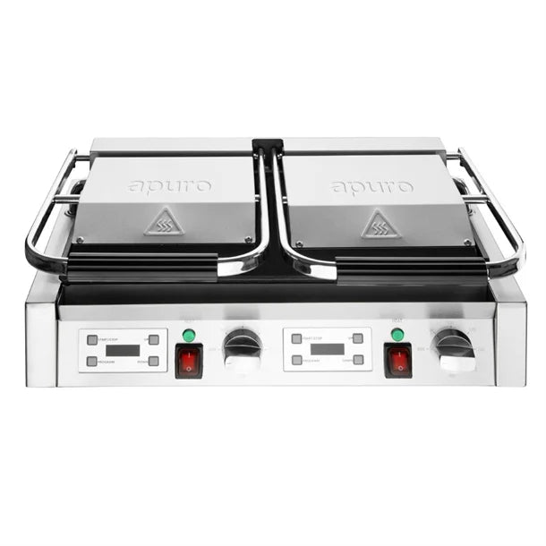 Apuro Double Contact Grill Flat Plates with Timer - CU610-A
