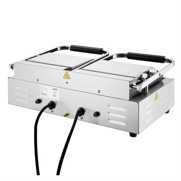 Apuro Double Contact Grill Ribbed Plates with Timer - CU611-A