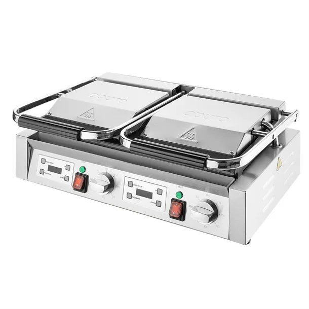 Apuro Double Half Ribbed Contact Grill - CU613-A