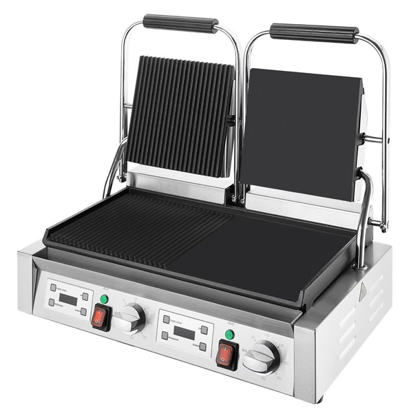 Apuro Double Half Ribbed Contact Grill - CU613-A