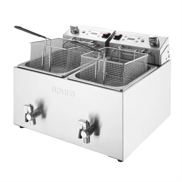 Apuro Twin Tank Electric Fryer with Timer 2x8L - CU621-A