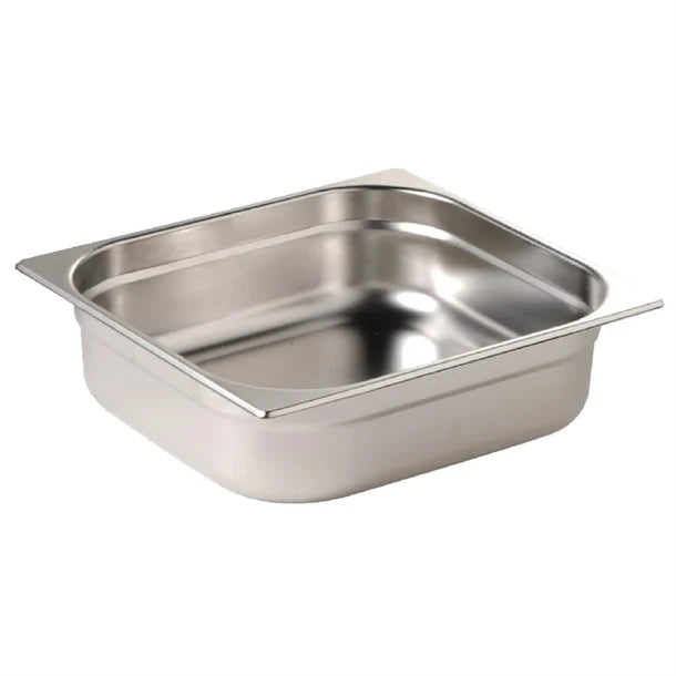 Vogue Stainless Steel Gastronorm Tray 1/2 (20 to 200mm Depths) - Depth: 100mm | Capacity: 6.2L | Code: DN710