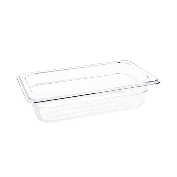 Vogue Clear Polycarbonate Gastronorm Tray 1/4 (65 to 150mm Depths) - Depth: 65mm | Capacity: 1.7L | Code: U236