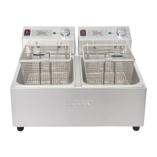 Apuro Double Countertop Deep Fryer with Timer - 2x5L - FS499-A