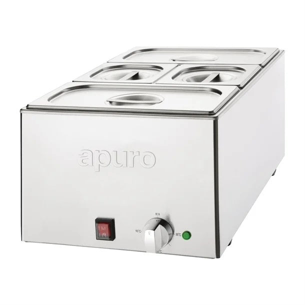 Apuro Bain-Marie with Pans 2x1/3 & 2x1/6 Pans 150mm Deep Inc Lids - FT691-A