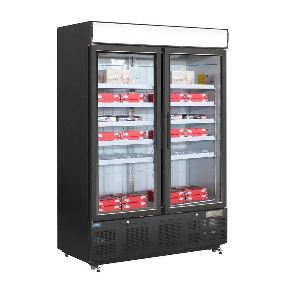 Polar G-Series 2 Door Upright Display Freezer 920L Black - GH429-A