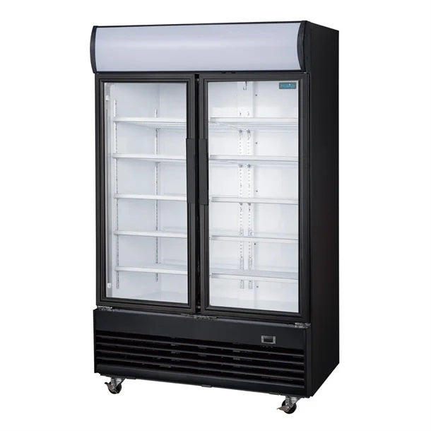 Polar G-Series 2 Door Upright Hinged Door Display Cooler with Light Box 950L Black - GM813-A
