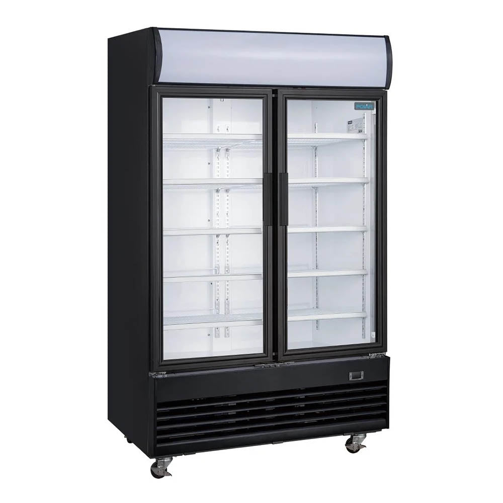Polar G-Series 2 Door Upright Hinged Door Display Cooler with Light Box 950L Black - GM813-A