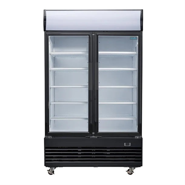 Polar G-Series 2 Door Upright Hinged Door Display Cooler with Light Box 950L Black - GM813-A