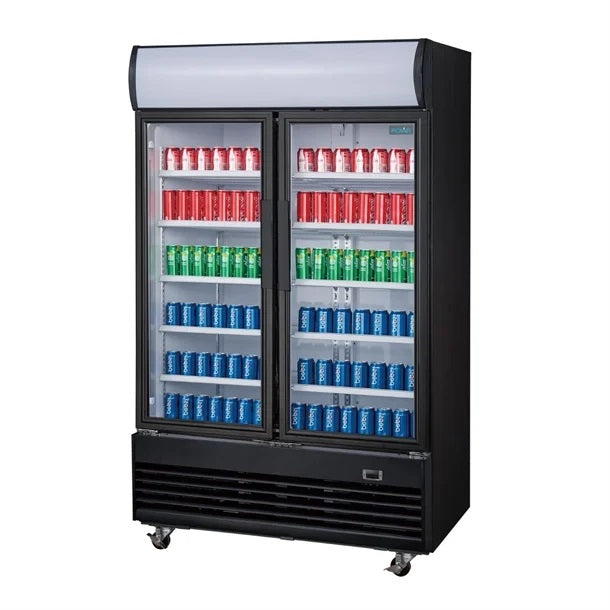 Polar G-Series 2 Door Upright Hinged Door Display Cooler with Light Box 950L Black - GM813-A