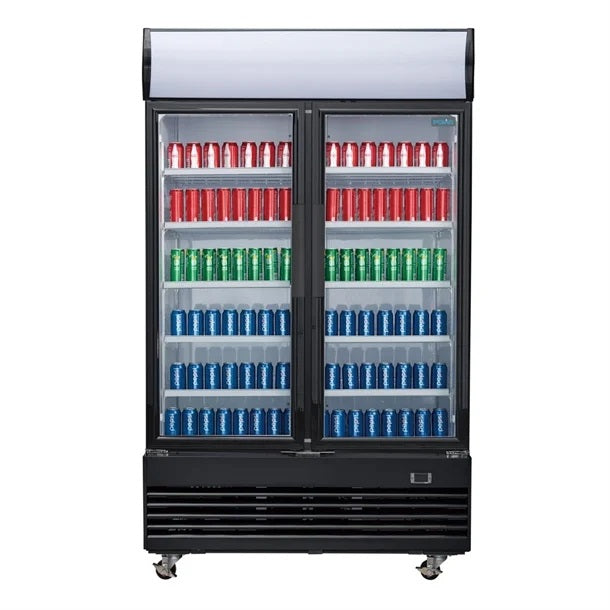 Polar G-Series 2 Door Upright Hinged Door Display Cooler with Light Box 950L Black - GM813-A