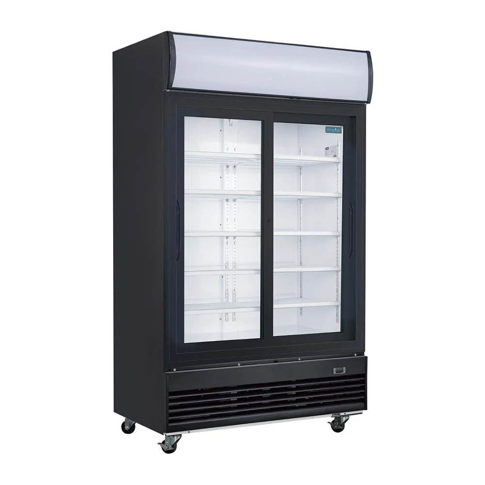 Polar G-Series 2 Door Upright Sliding Door Display Cooler with Light Box 950L Black - GM814-A