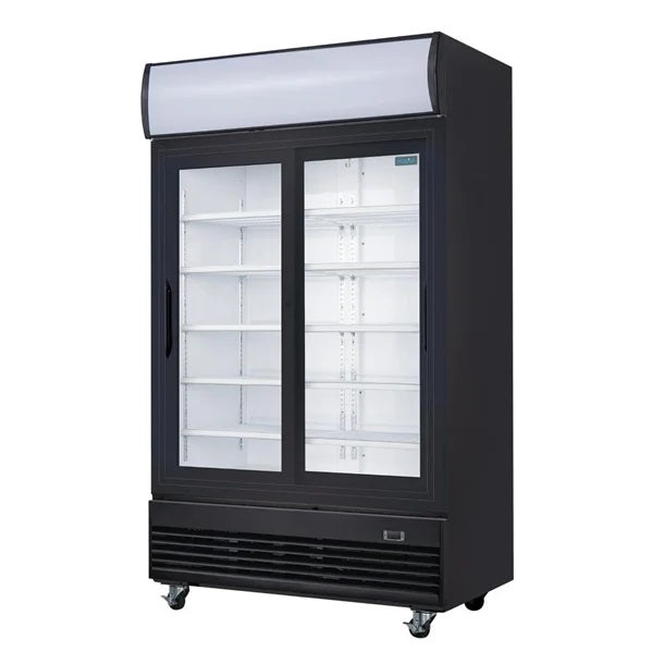 Polar G-Series 2 Door Upright Sliding Door Display Cooler with Light Box 950L Black - GM814-A
