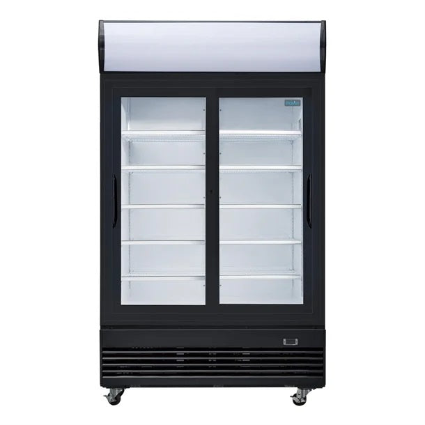 Polar G-Series 2 Door Upright Sliding Door Display Cooler with Light Box 950L Black - GM814-A