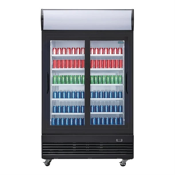 Polar G-Series 2 Door Upright Sliding Door Display Cooler with Light Box 950L Black - GM814-A