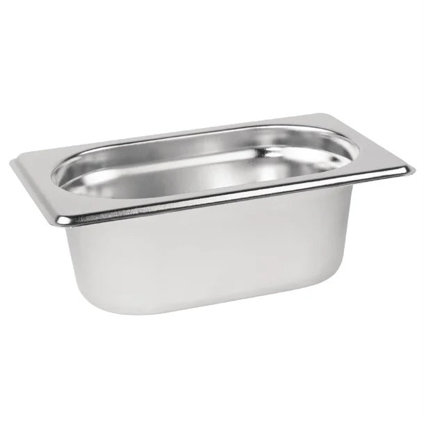 Vogue Stainless Steel Gastronorm Tray 1/9 (65 to 150mm Depths) - Depth: 65mm | Capacity: 1L | Code: DN730
