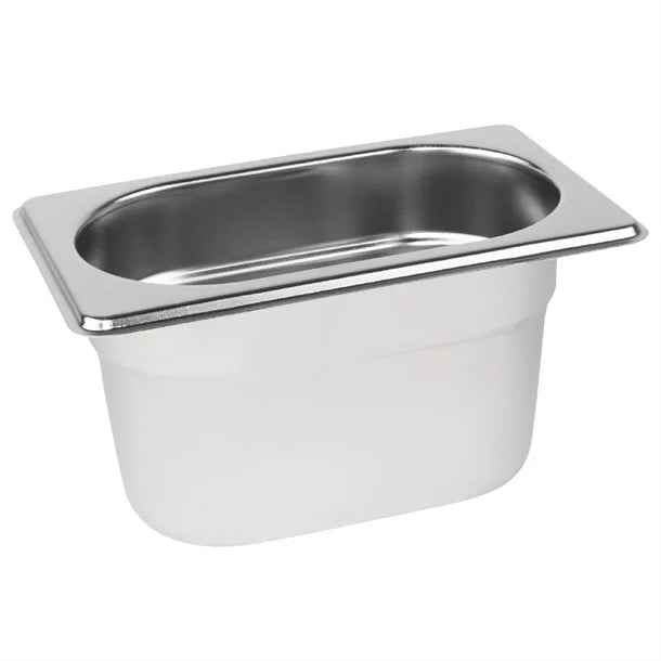 Vogue Stainless Steel Gastronorm Tray 1/9 (65 to 150mm Depths) - Depth: 100mm | Capacity: 1.7L | Code: DN728