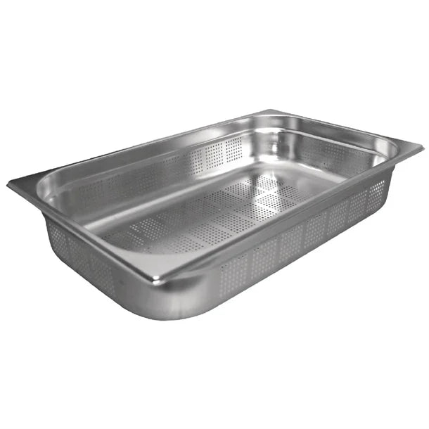 Vogue Perforated Stainless Steel Gastronorm Tray 1/1 (65 to 100mm Depths) - Depth: 100mm | Capacity: 12.6L | Code: DN700