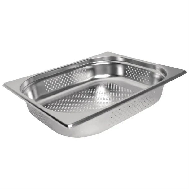 Vogue Stainless Steel Perforated 1/2 Gastronorm Tray (65 to 100mm Depths) - Depth: 100mm | Capacity: 5.5L | Code: DN702