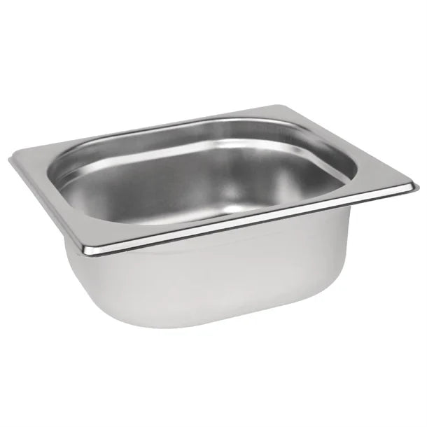 Vogue Stainless Steel Gastronorm Tray 1/6 (65 to 150mm Depths) - Depth: 65mm | Capacity: 1L | Code: DN727