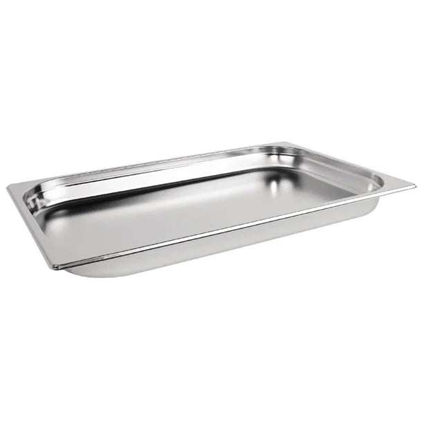 Vogue Stainless Steel Gastronorm Tray 1/1 (25 to 200mm Depths) - Depth: 40mm | Capacity: 5.8L | Code: DN708
