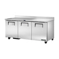 True Refrigeration Worktop Counter Refrigerator - 3 Solid Swing Doors - TWT-72-HC