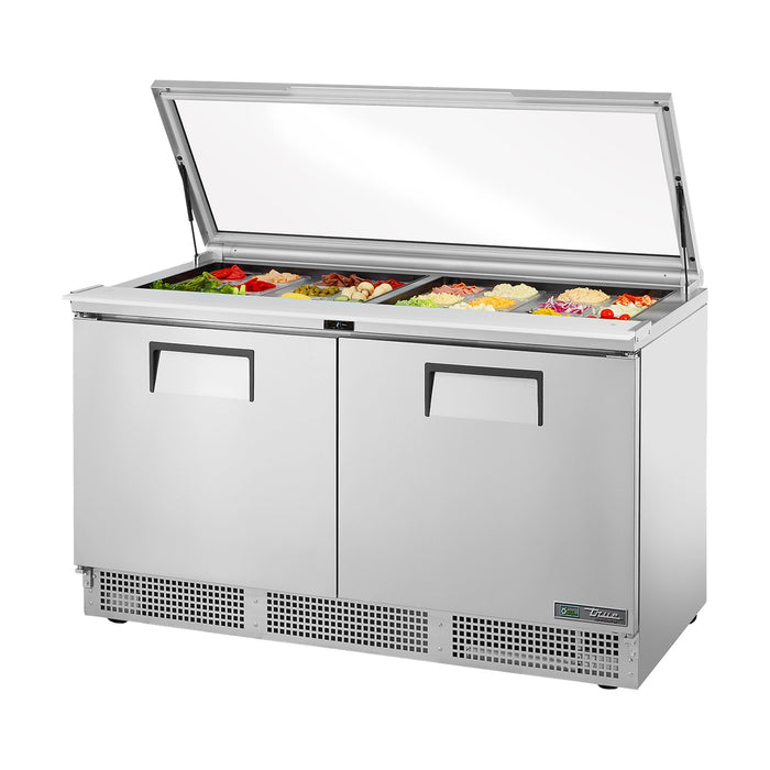 True Refrigeration Glass Lid Prep Table - 24x 1/6 Top Pans - 2 Solid Swing Doors - TFP-64-24M-FGLID-HC
