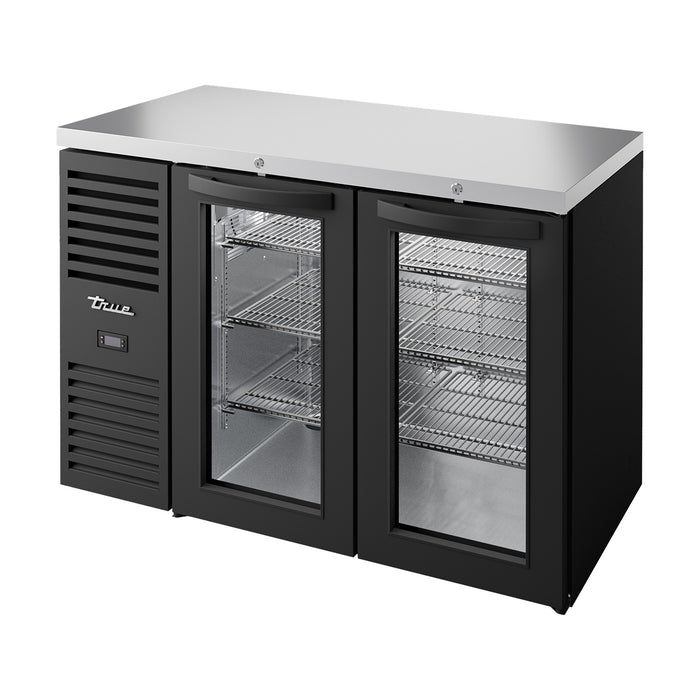 True Refrigeration Bar Refrigerator - Black Ext - 2 Glass Swing Doors - TBR48-RISZ1-L-B-GG-2