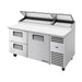 True Refrigeration Pizza Prep Table - 9x 1/3 Top Pans - 2 Drawers + 1 Solid Swing Door - TPP-AT-67D-2-HC