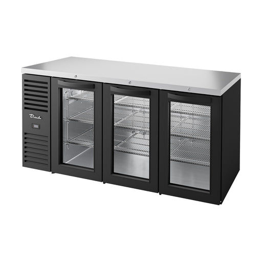 True Refrigeration Bar Refrigerator - Black Ext - 3 Glass Swing Doors - TBR72-RISZ1-L-B-GGG-2