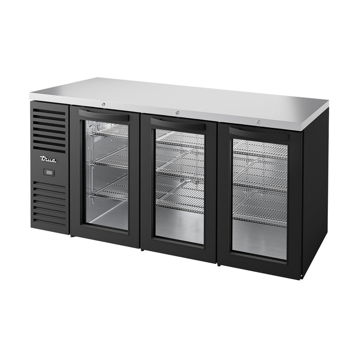 True Refrigeration Bar Refrigerator - Black Ext - 3 Glass Swing Doors - TBR72-RISZ1-L-B-GGG-2
