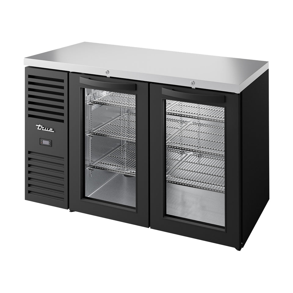 True Refrigeration Bar Refrigerator - Black Ext - 2 Glass Swing Doors - TBR52-RISZ1-L-B-GG-2