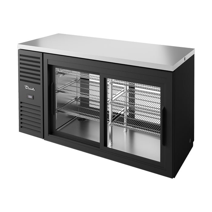 True Refrigeration "Pass-Thru" Bar Refrigerator - Black Ext - 2 Glass Slide Doors Front - 2 Glass Slide Doors Rear - TBR60-PTSZ1-L-B-11-11-2