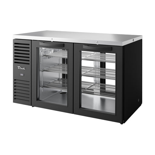 True Refrigeration "Pass-Thru" Bar Refrigerator - Black Ext - 2 Glass Swing Doors Front - 2 Glass Swing Doors Rear - TBR60-PTSZ1-L-B-GG-GG-2