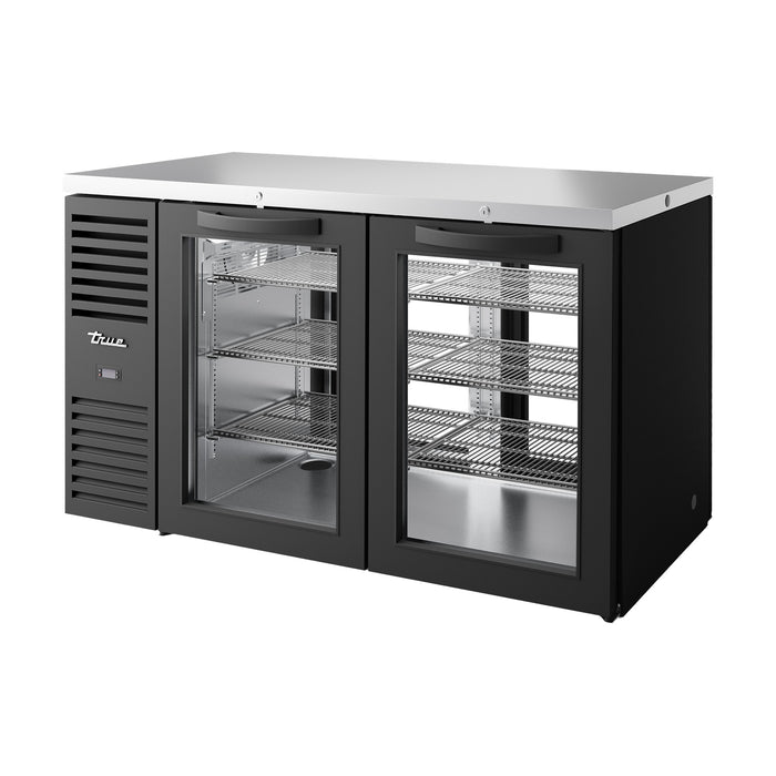 True Refrigeration "Pass-Thru" Bar Refrigerator - Black Ext - 2 Glass Swing Doors Front - 2 Glass Swing Doors Rear - TBR60-PTSZ1-L-B-GG-GG-2
