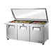 True Refrigeration Glass Lid Prep Table - 30x 1/6 Top Pans - 3 Solid Swing Doors - TSSU-72-30M-B-ST-FGLID-HC